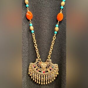 Vintage Ethnic Romantic Dangle Sparkle Gemstones Necklace